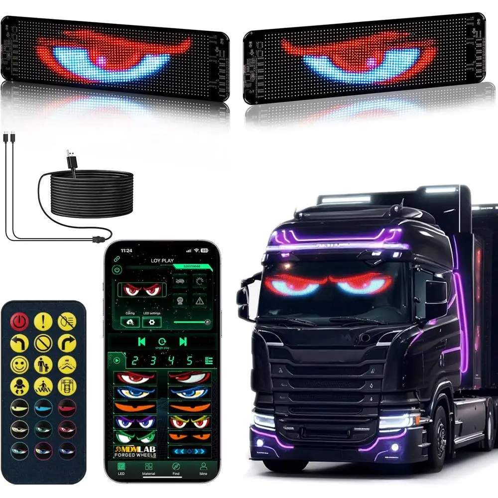 

14x4 Dual Panel LED Car Windshield Display - Programmable, USB Powered, Remote & App Control, Custom Text/GIFs for Vehicles