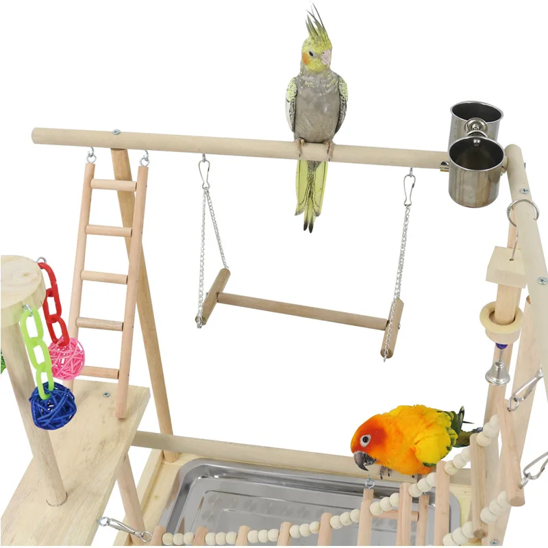 48*33*53cm Wood Parrot Playground Bird Perch with Ladders Feeder Parrot Bite Toys Bird frame Stand Cage Bird Suspension Bridge