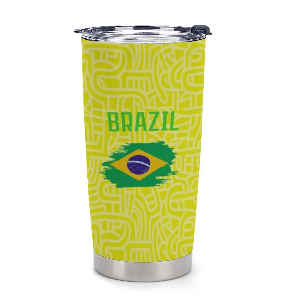

Personalized Brazil Insulated Tumbler Stainless Steel Custom Name Number Travel Coffee Cup with Lid Teen Adults Fans Gift