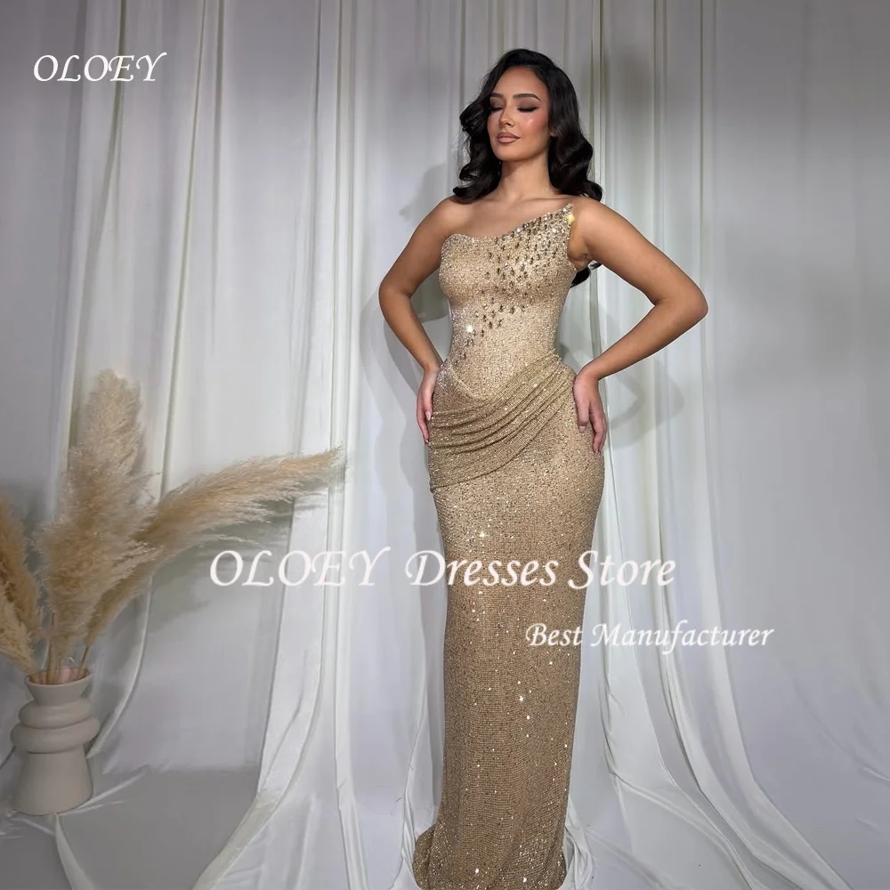 OLOEY Bling Sequin One-Shoulder Dresses for Women Pleat Strapless Vestidos de Customization Special Occasion Dresses