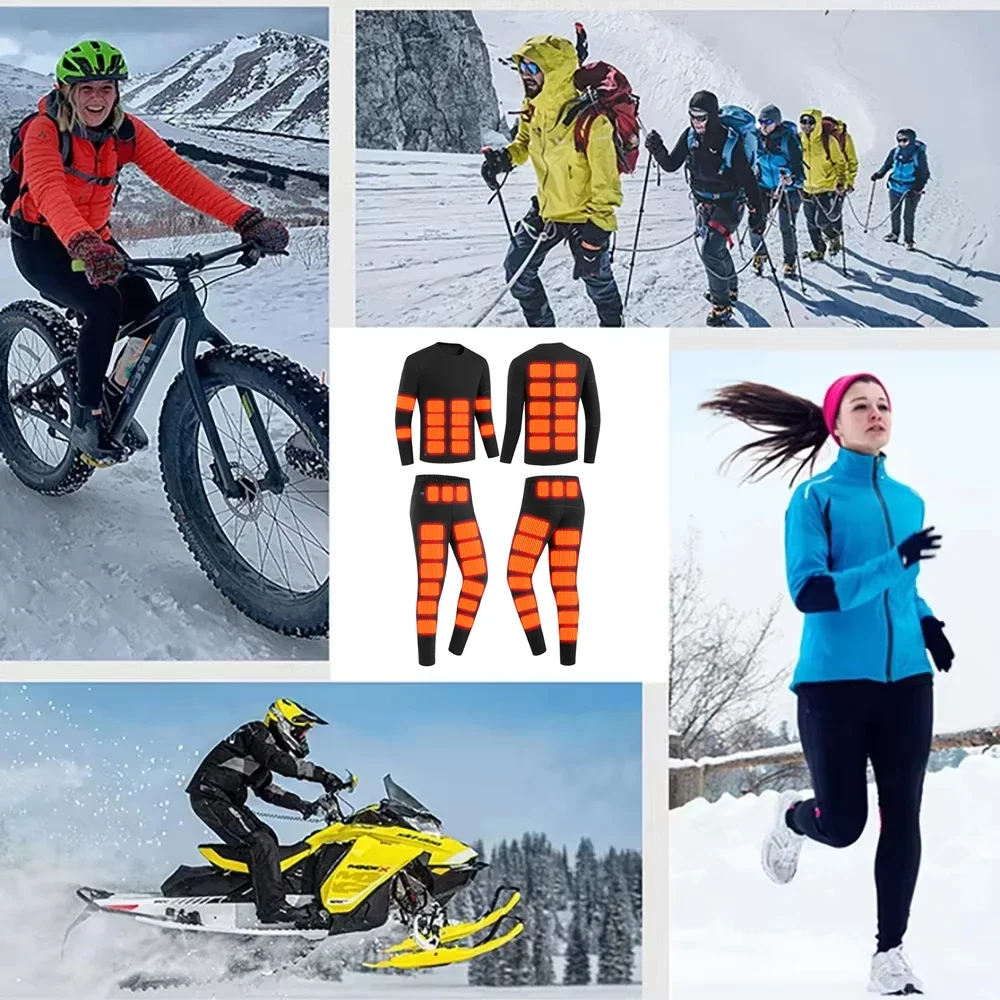 52 مناطق ملابس داخلية ساخنة التزلج تسخين كهربائي التزلج الملابس الداخلية الشتاء التزلج على الجليد ملابس اخلية حرارية النساء الرجال سترة التدفئة #6