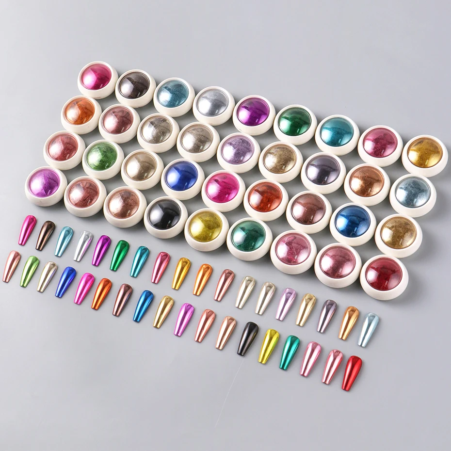 ผงโครเมียมสำหรับตกแต่งเล็บ 36 ชิ้น สีทอง เงิน โรสโกลด์ ผงเมทัลลิกแบบกระจก สำหรับตกแต่งเล็บ กลิตเตอร์ ผงขัดเงา ทำเล็บ