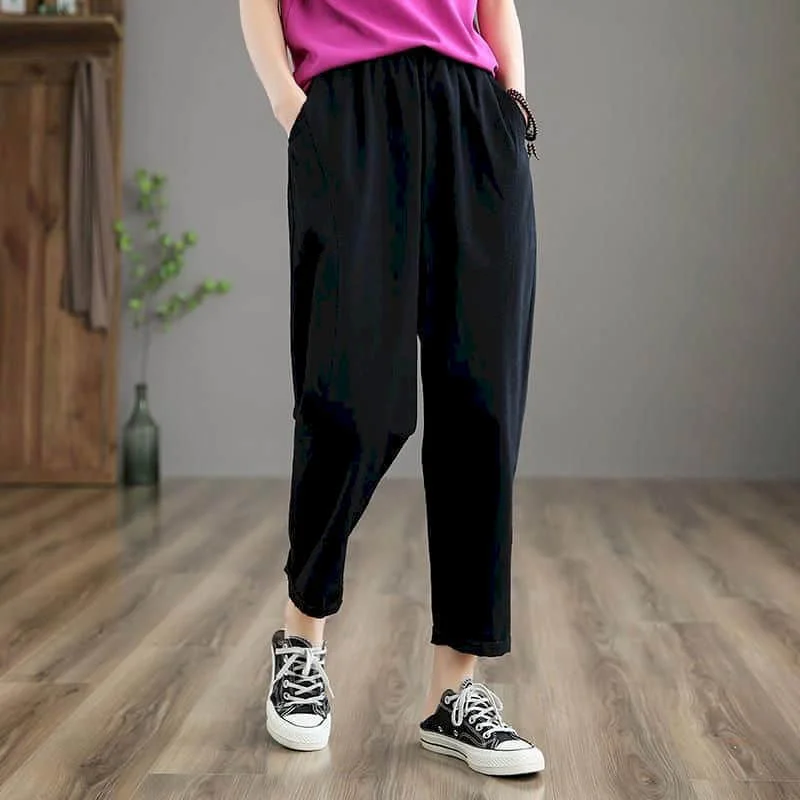 Workwear harem calças femininas verão venda cintura elástica solta casual estilo coreano calças vintage roupas femininas de meia-idade