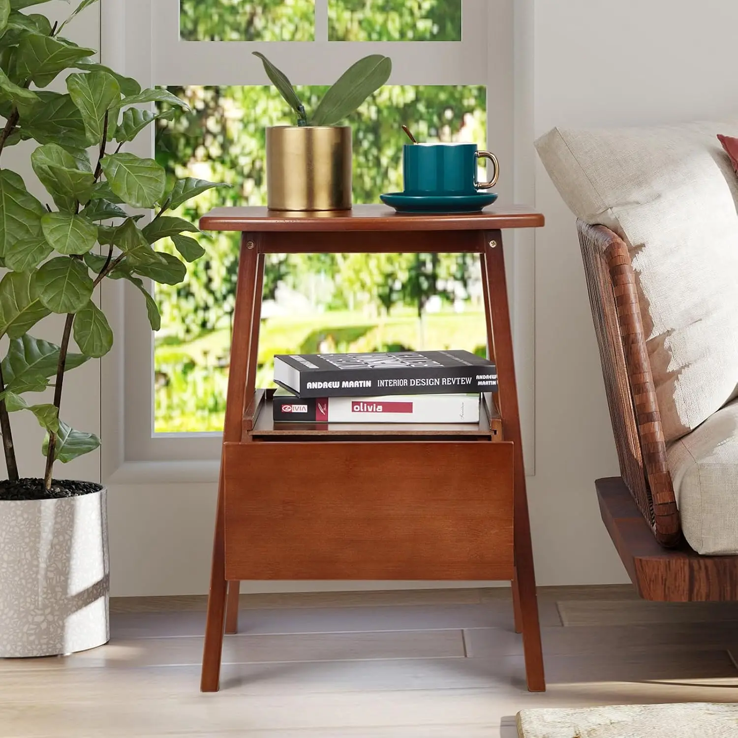 

Nightstand with Drawer and Storage Shelf, Small Bedside Table for Bedroom, Stylish & Sturdy Brown Bamboo Bed Side Table