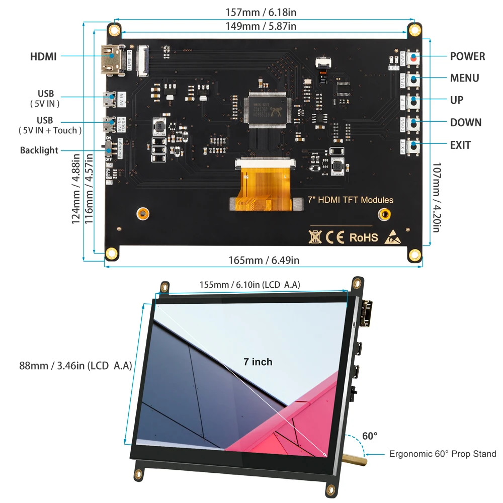 10.1 7นิ้วจอแสดงผล HDMI Aida64โมดูล LCD,raspberry PI จอแสดงผล IPS 1024X600 USB Powered 7นิ้ว PC CPU