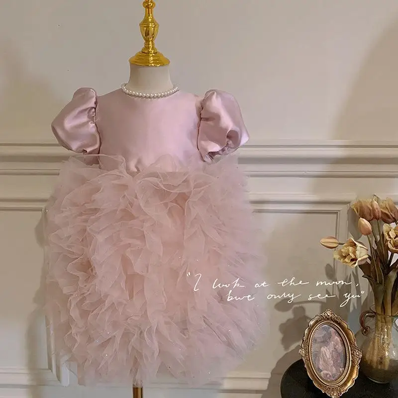 

Children's Simple Dress Puffy Skirt Girl Baby Birthday Princess Dress Summer Thin Infant First Birthday Party Dress