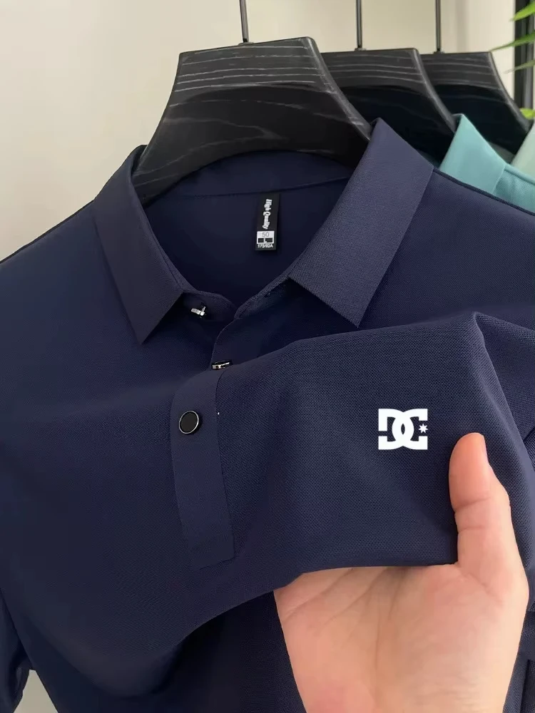 Herren-Poloshirt mit einfarbigem DC-Stern-Print, atmungsaktives, knitterfreies Kurzarm-Oberteil für den Business-Casual-Sommer – Detail 5