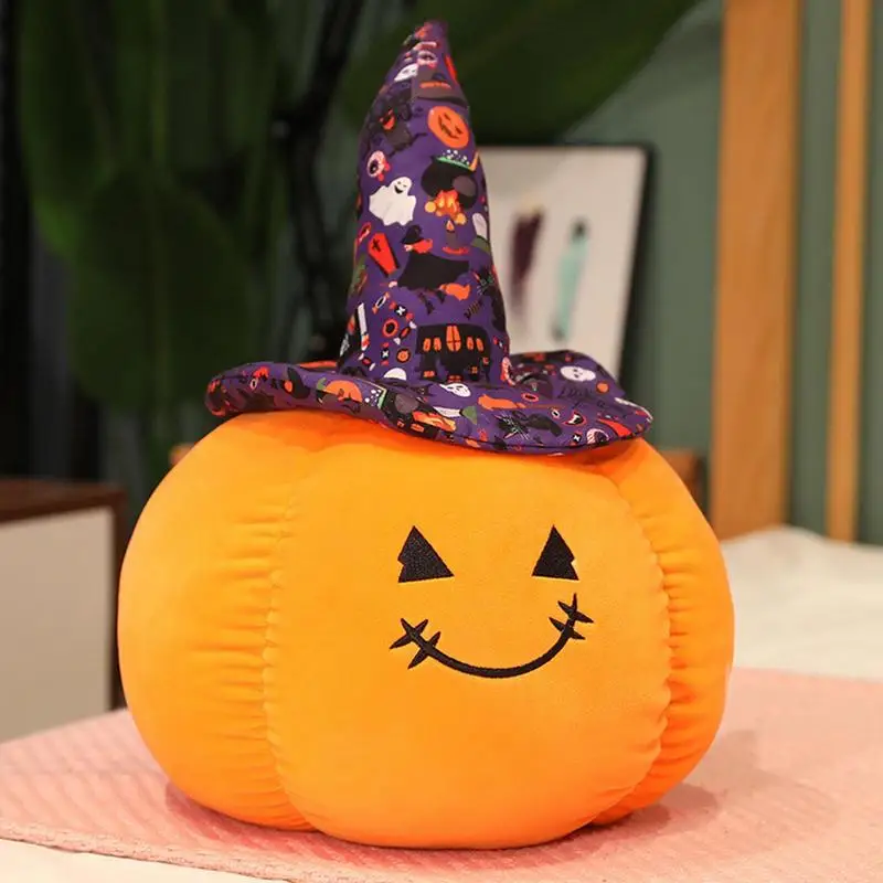 Muñeco de peluche de calabaza para Halloween, sombrero de mago de terror, almohada de felpa de calabaza, juguetes de peluche suaves, regalos de cumpleaños para niños, decoraciones navideñas