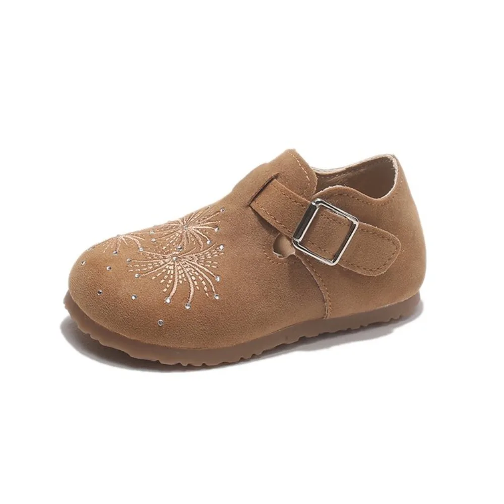 Toddler Embroidery Firework Birken Style Shoes, Kids Vintage T-Strap Buckle Flats, Non-Slip Soft Sole Casual Dress Little Girls