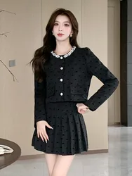 High Quality French Vintage Small Fragrant 2 Piece Sets Women Outfit Elegant Fashion Jacket Coat + Pleated Skirt Two Piece Set