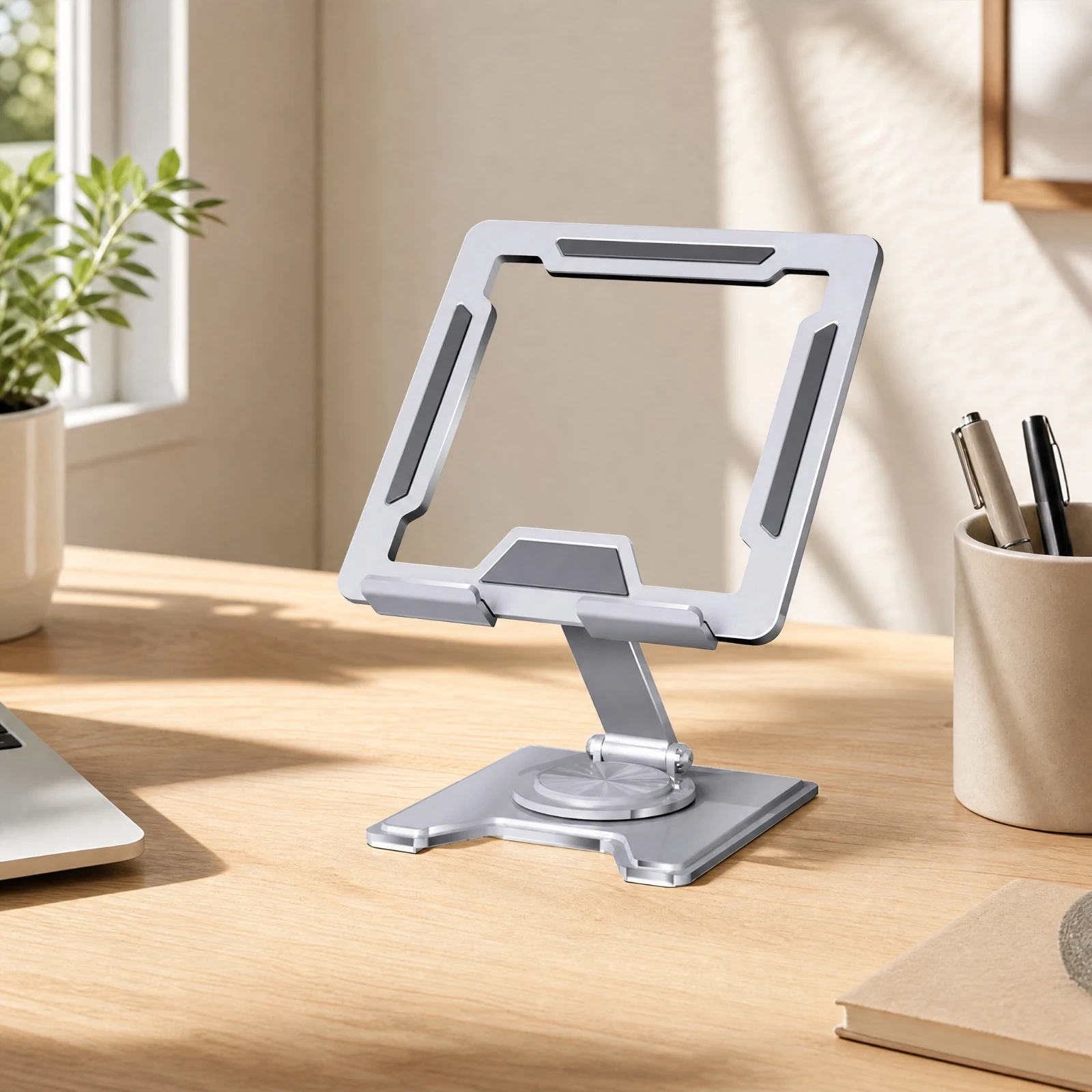 Metal Desktop Stand with Rotating Base Anti-Slip Folding Device Cradle Stand Holder Sturdy Universal Compatibility