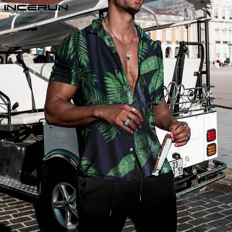 Summer Hawaiian Red Shirts Tropical Floral Men Tops Casual Shirt Short Sleeve Cotton Button Chemise Loose Vacation Beach