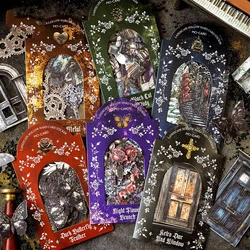 JIANWU Dark Fantasy Series Vintage Gothic Flower Hollow Landscaping Sticker Creative DIY Journal Material Collage Stationery
