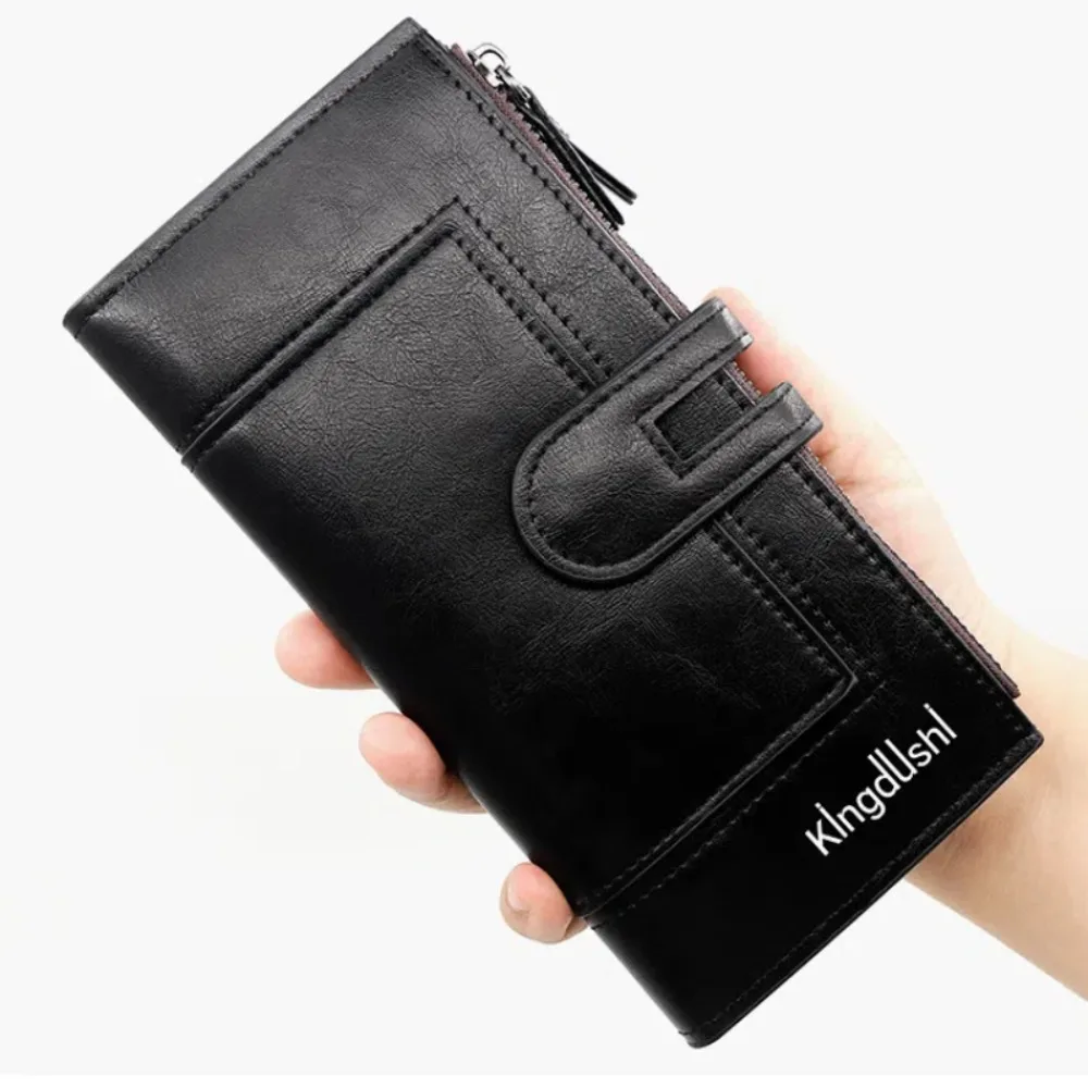 

Korean Style Biofold Long Wallet PU Leather Solid Color Large Capacity Wallet Magnetic Clasp Multi Card Solt Clutch Bag Outdoor