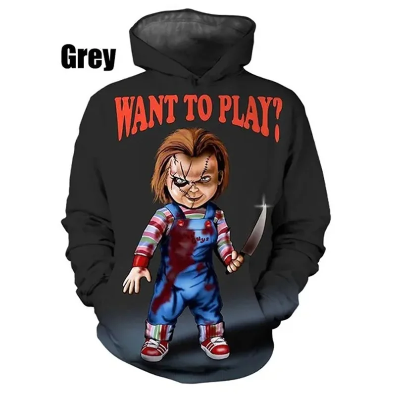 Laleczka Chucky Horror dziecięca bluza z kapturem męska odzież z nadrukiem 3D nowa w bluzach damskich Harajuku moda bluza z kapturem swetry y2k