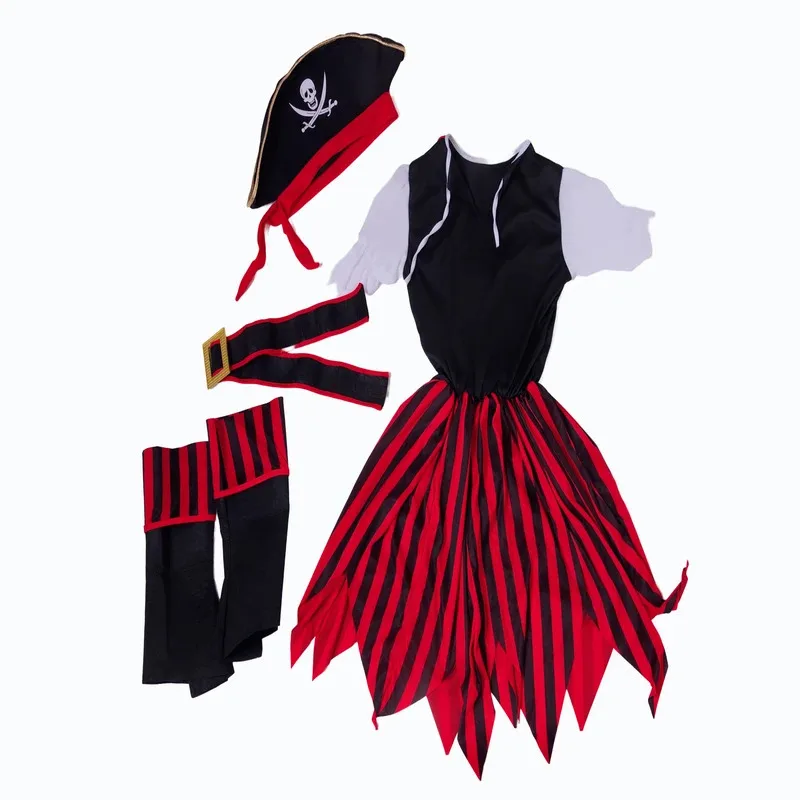 Disfraz de pirata del capitán caribeño para niños y niñas, disfraces de Halloween, fiesta de Cosplay, vestido de juego de rol