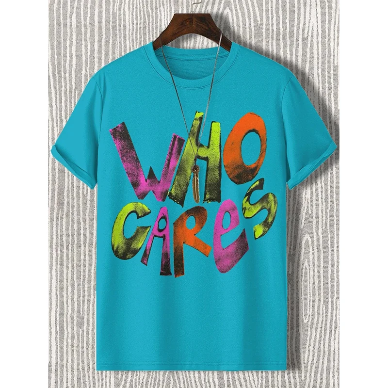 WHO CARES Graphic T-Shirt Women Letter Printing Polyester Tshirts Comfortable Crewneck Tops Casual Oversized Tees Female Clothes