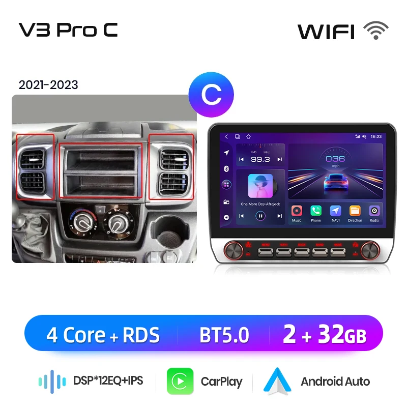 Junsun 13,1″ QLED Wireless CarPlay Android Auto Autoradio für Fiat Ducato Peugeot Boxer Citroen Jumper 2006-2015 DSP SWC RDS GPS