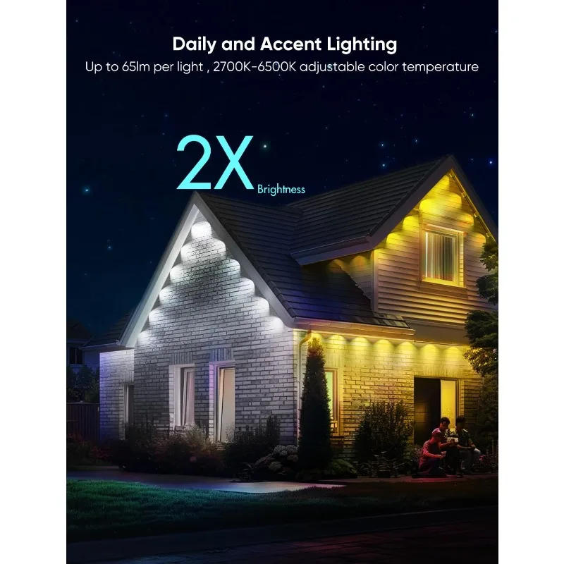 home.Permanent Outdoor Lights Pro 200ft، مصابيح RGBCW الذكية مع 144 مصباح LED، عدسة مزدوجة، قابلة للقطع، 111 وضعًا للمشهد، IP6