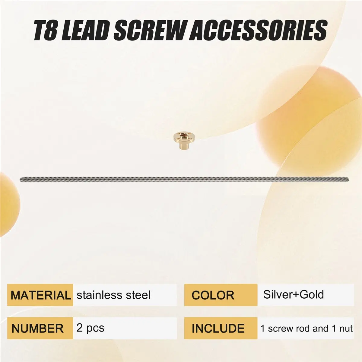 (DT37) 500mm T8 Lead Screw and Brass Nut (Acme Thread, 2mm Pitch, 4 Starts, 8mm Lead) for 3D Printer Z Axis