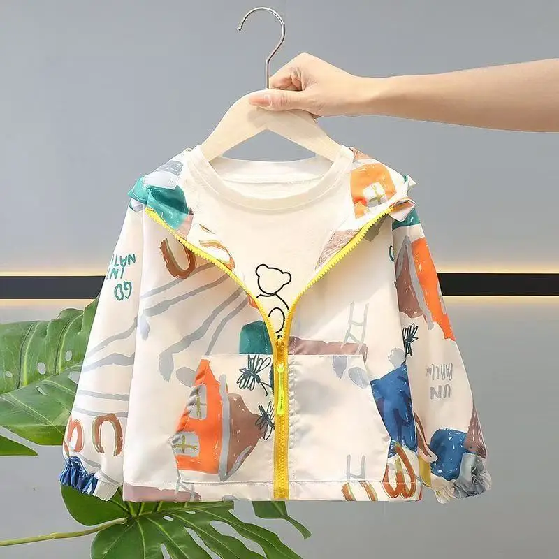 

Children's Spring and Autumn Coat New Hooded Jacket for Children Boys and Girls Stylish Cartoon Printed Top 90-140CM