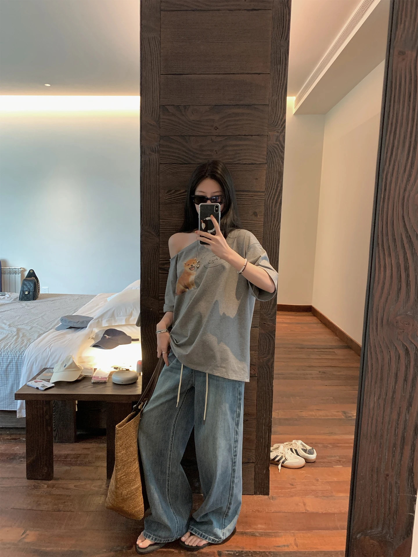 

Синие джинсы с широкими штанинами и прямым кроем для женщин, летние повседневные свободные джинсы с завязками на талии, синий цвет, летний сезон