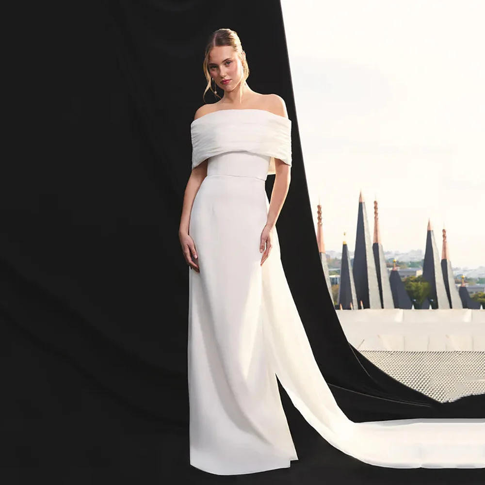 

Off Shoulder Wedding Dresses 2026 Elegant Mermaid Bride Gown Long Draped Train Bridal Dresses for Ceremony Customized