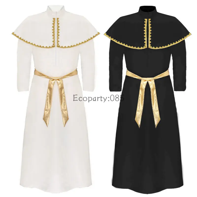 Volwassen Romeinse Paus Cosplay Kostuum Voor Mannen Middeleeuwse Religie Outfits Halloween Carnaval Easter Purim Lange Mouw Capelet Lange Gewaad