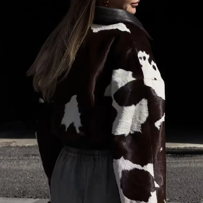 Kurtka damska EAEOVNI Streetwear z kontrastowymi kolorami, modna, skórzana, patchworkowa, z długim rękawem, vintage, nowa odzież