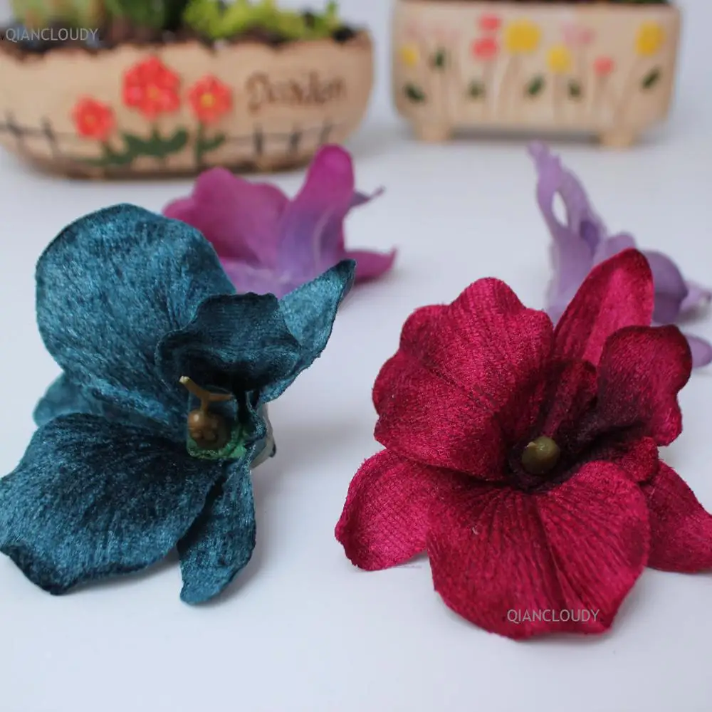 Qiancloudy 12 Pieces Wedding Velvet Orchid Artificial Silk Flower Heads Christmas Bright Flowers Magnolia A32 High Quality