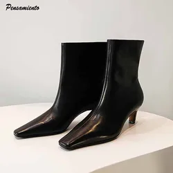 Styl gwiazdy Square toe Patent Leather Women Ankle Booties Autumn Winter Fashion High heels Modern Chelsea Boots Shoes Botas Mujer