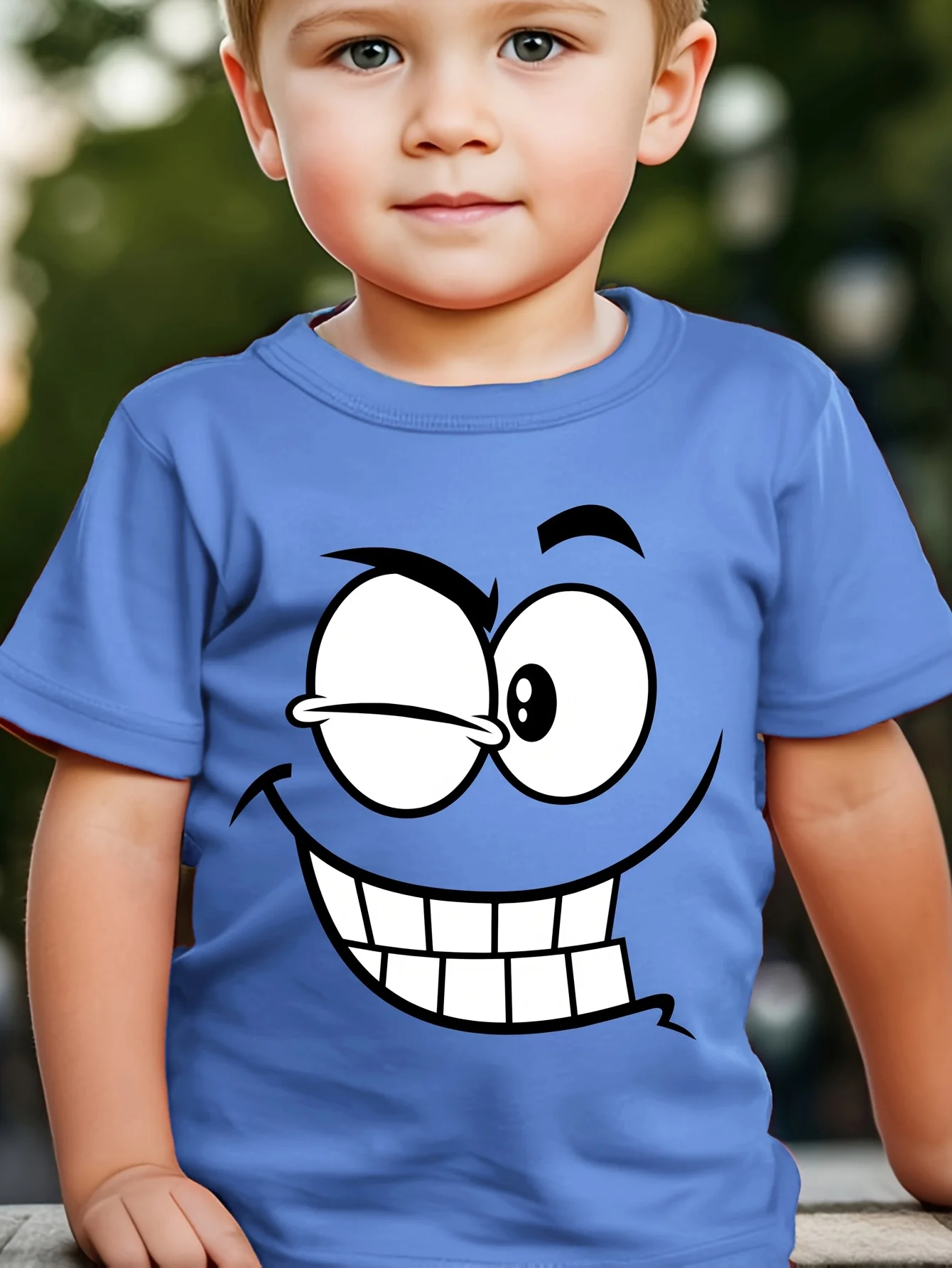 Trendy Expression Pattern Printing, Trendy Fashion Creativity, Spring and Summer Round Neck T-shirt, Casual Parent-child Top