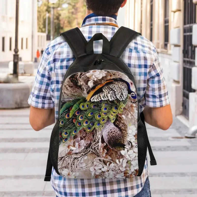 Mochila para ordenador portátil de pavo real para hombre y mujer, bolsa de libros informal para estudiantes universitarios, bolsos bonitos y hermosos de animales de plumas