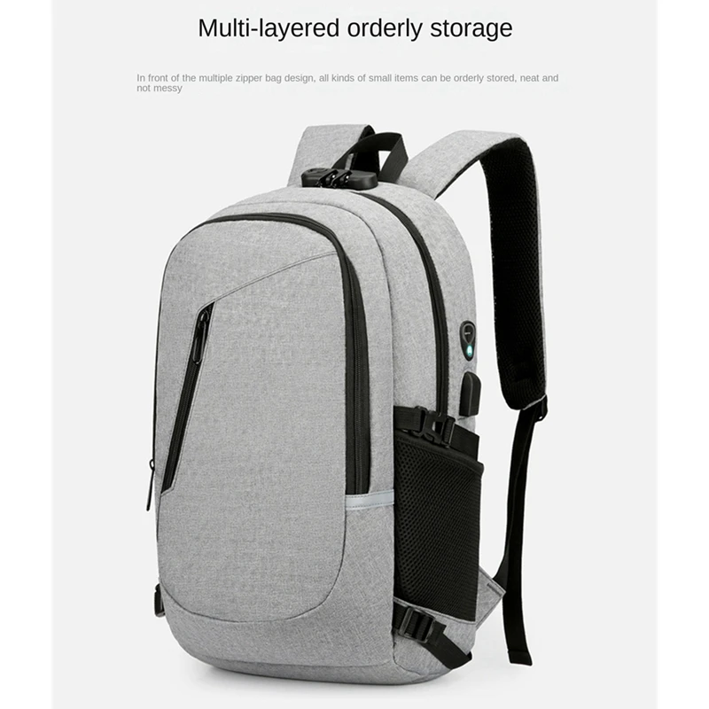 Portable Waterproof Organizer Bag Big Capacity Computer Backpack With Anti-Theft Function For Carrying Laptop Grey