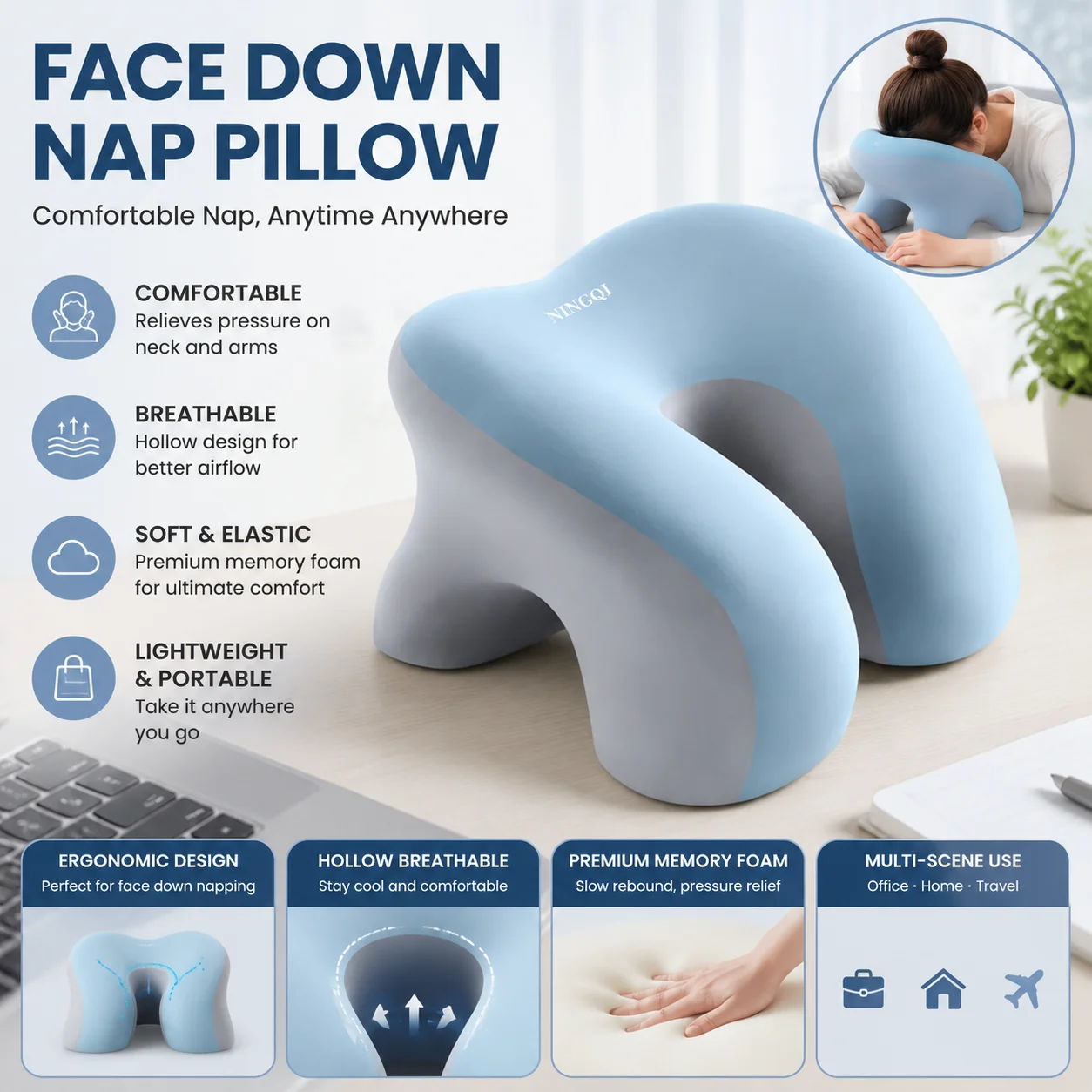 U-Shaped Neck Pillow Memory Foam, Ergonomic Travel Cushion, Portable Sleep Support for Flight Car