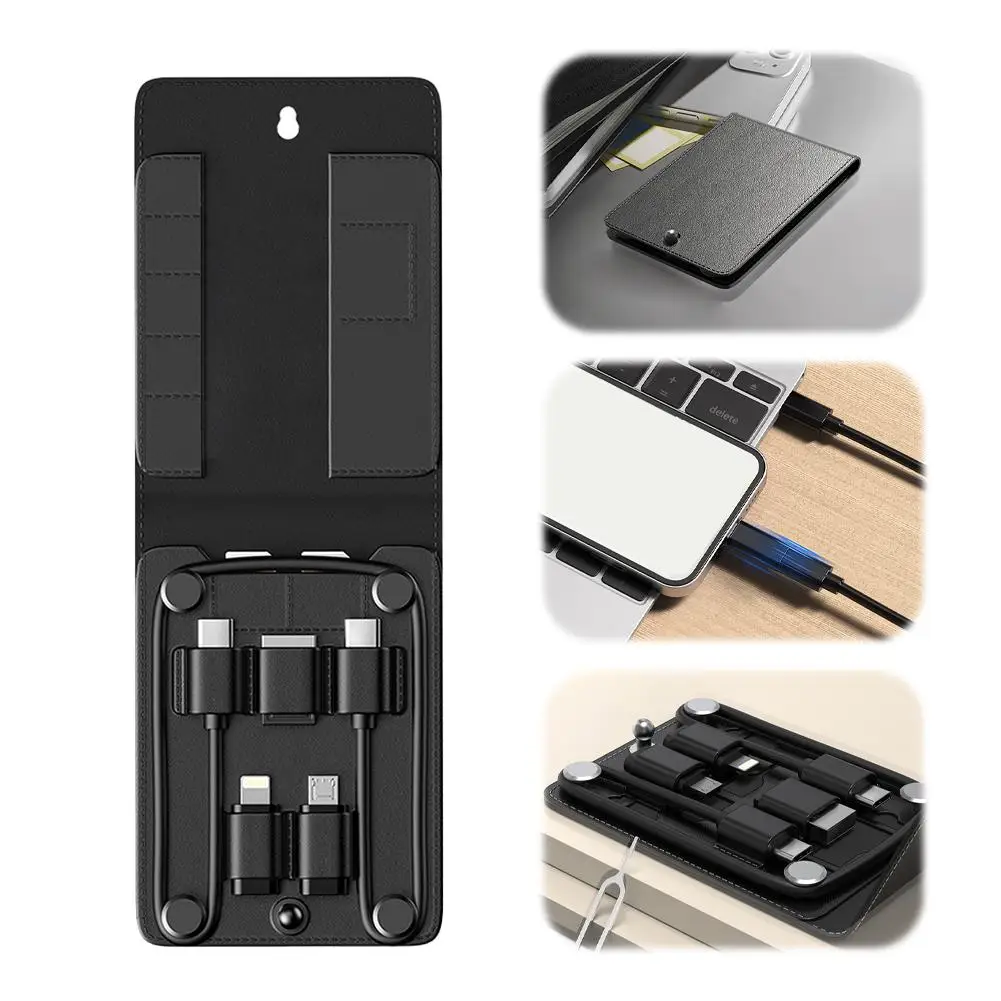 

Fast Charge Data Cable Leather Bag Mobile Phone Adapter Card Alloy Cable Data Fast PD Cable Bag Zinc Data Charge Y4V2