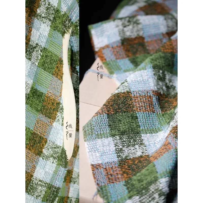 Searching for Soft and Thick Plaid Fabric Matcha Green High-end Autumn and Winter Skirts Shirts Scarves  Designers Fabrics