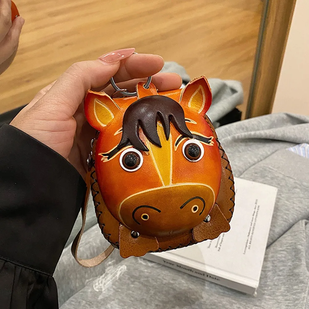 

Pu Leather High Quality Pony Mini Key Bag Kawaii Horse Car Key Pouch Zodiac High-end Pocket Keychain Case Small Gifts