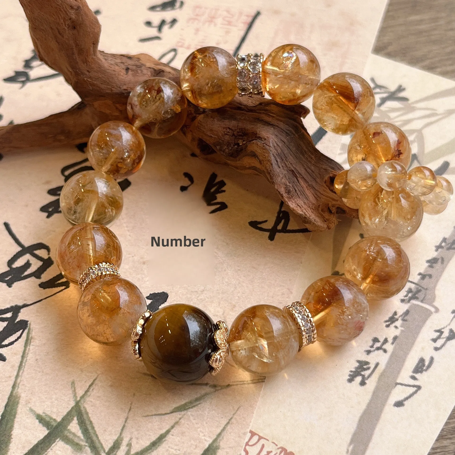 Chinese Style Natural Yellow Citrine Bracelet Good Luck Wealth Blessing Tiger Eye Beaded Bracelet 8mm 10mm 12mm Unisex Luxury