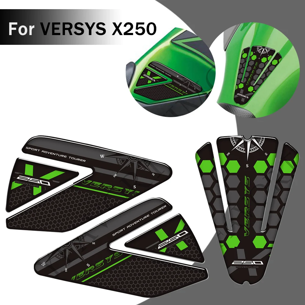 Motorcycle For VERSYS X 250 250X VERSYS-X Tourer X-250 Tank Pad Grips Fuel Oil Kit Knee Protector PVC+Epoxy Resin Stickers