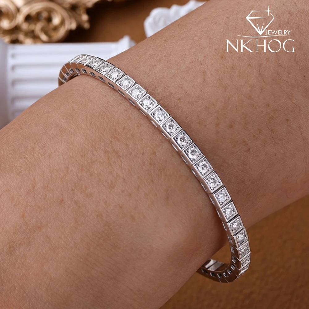 

NKHOG 2.5mm Full Moissanite Tennis Bangles For Women Men 925 Sterling Silver Lab Diamond Gifts Hand Chain Fine Jewelry Certified