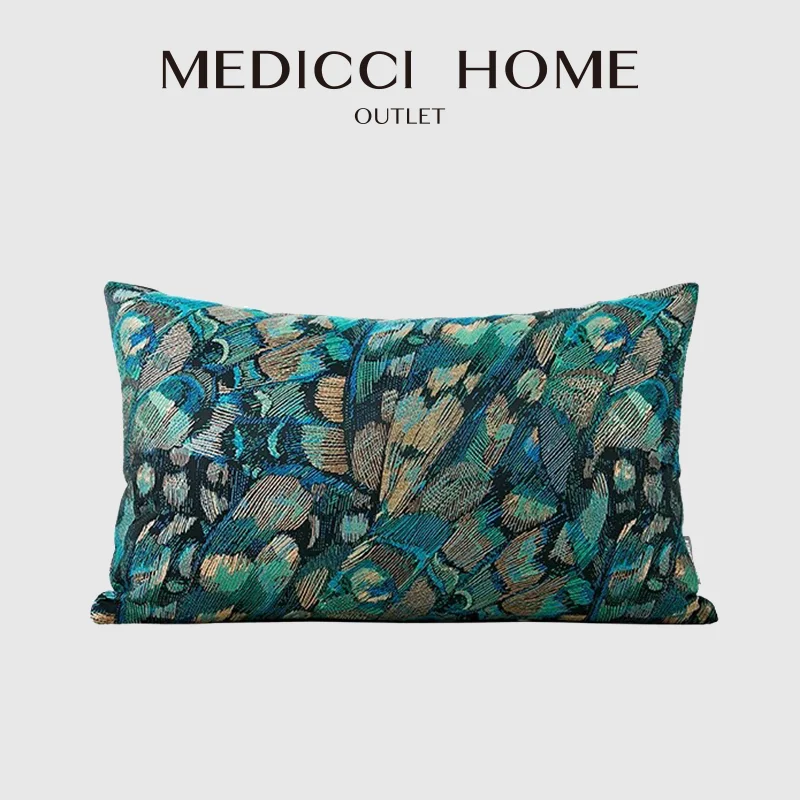 Medicci Home Chinese Classic Sofa Cushion Cover Peacock Feathers High Precision Jacquard Satin Brocade Pillowcase Ready For Ship