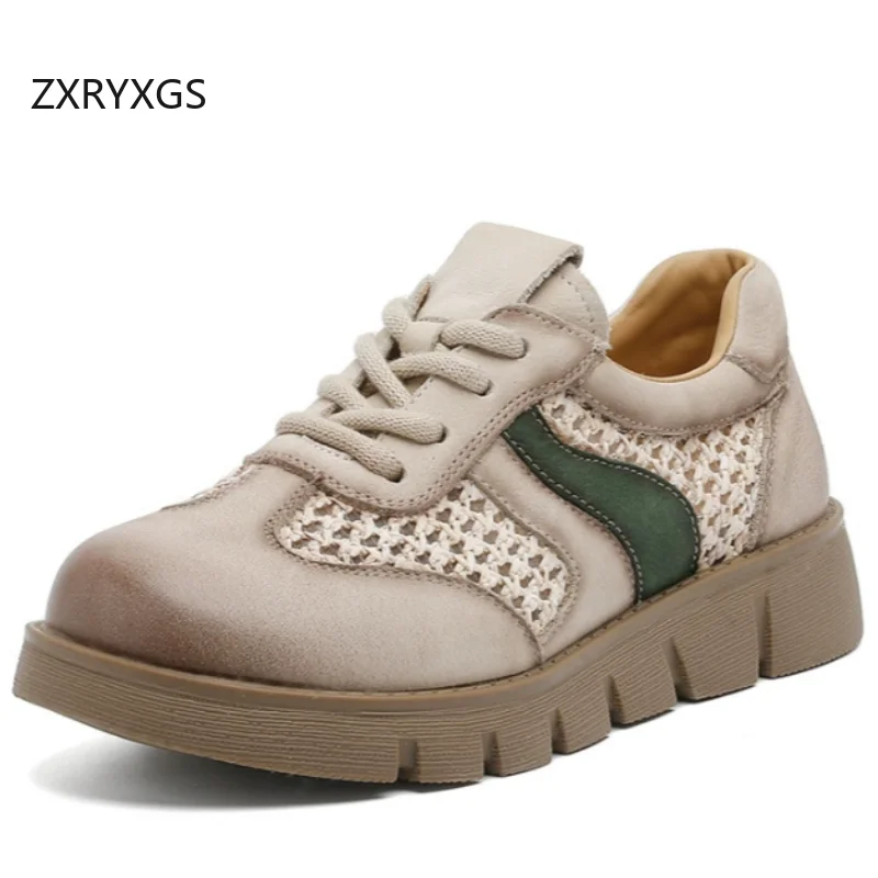 

ZXRYXGS 2026 Новые весенне-летние женские кроссовки из натуральной кожи с плетеными элементами, на средней толстой подошве, дышащие, повседневные