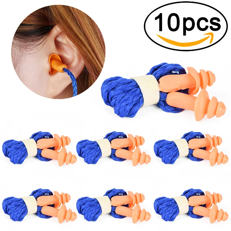 10Pcs Soft Silicone Corded Ear Plugs Reusable Hearing Protection Earplugs