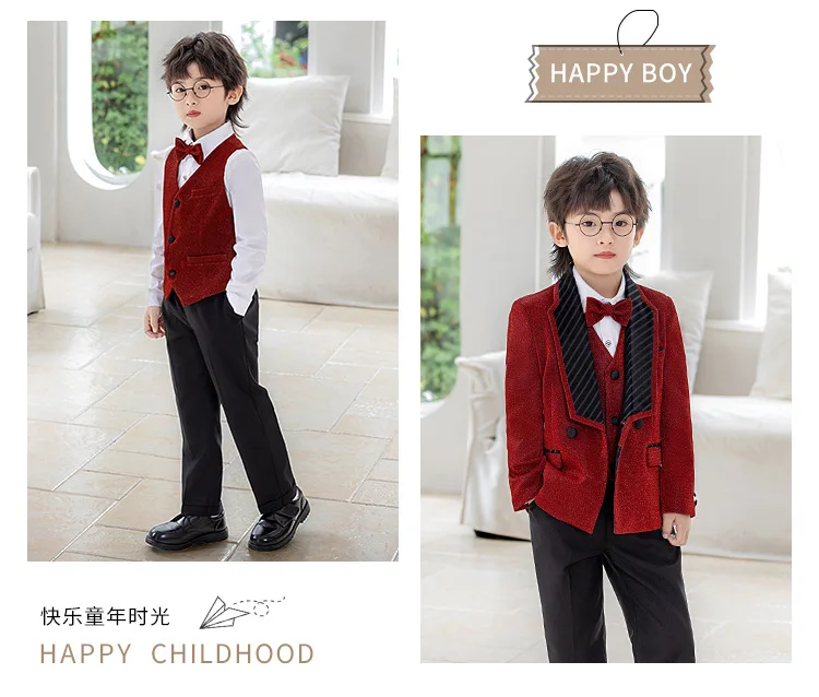 Kinderanzug-Set, Jungen Neujahrs-Bühnenkostüm, Laufsteg-Show Moderator-Outfit, Auftritts-Kostüm, Blazer für Blumenmädchen Geburtstagsfeier A5052 – Detail 7