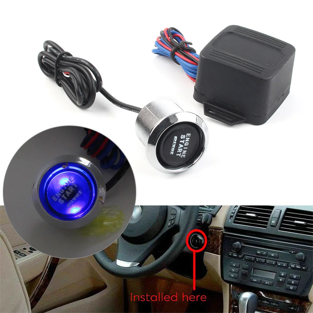 Engine Start Push Button Switch Ignition Starter Kit Blue LED Light Universal 12V Accessories