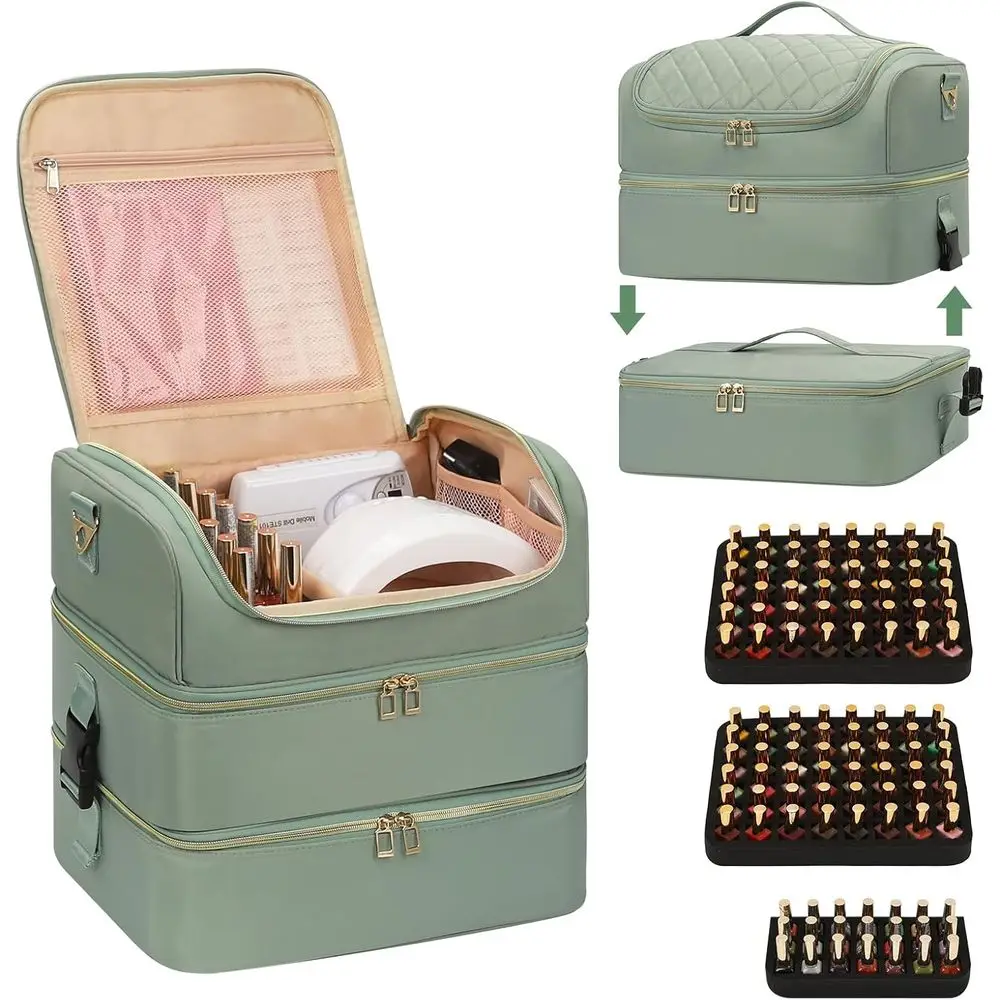 

Органайзер для лаков для ногтей увеличенного размера на 117 флаконов - трехслойный органайзер и сумка для хранения, портативный органайзер для маникюрных принадлежностей