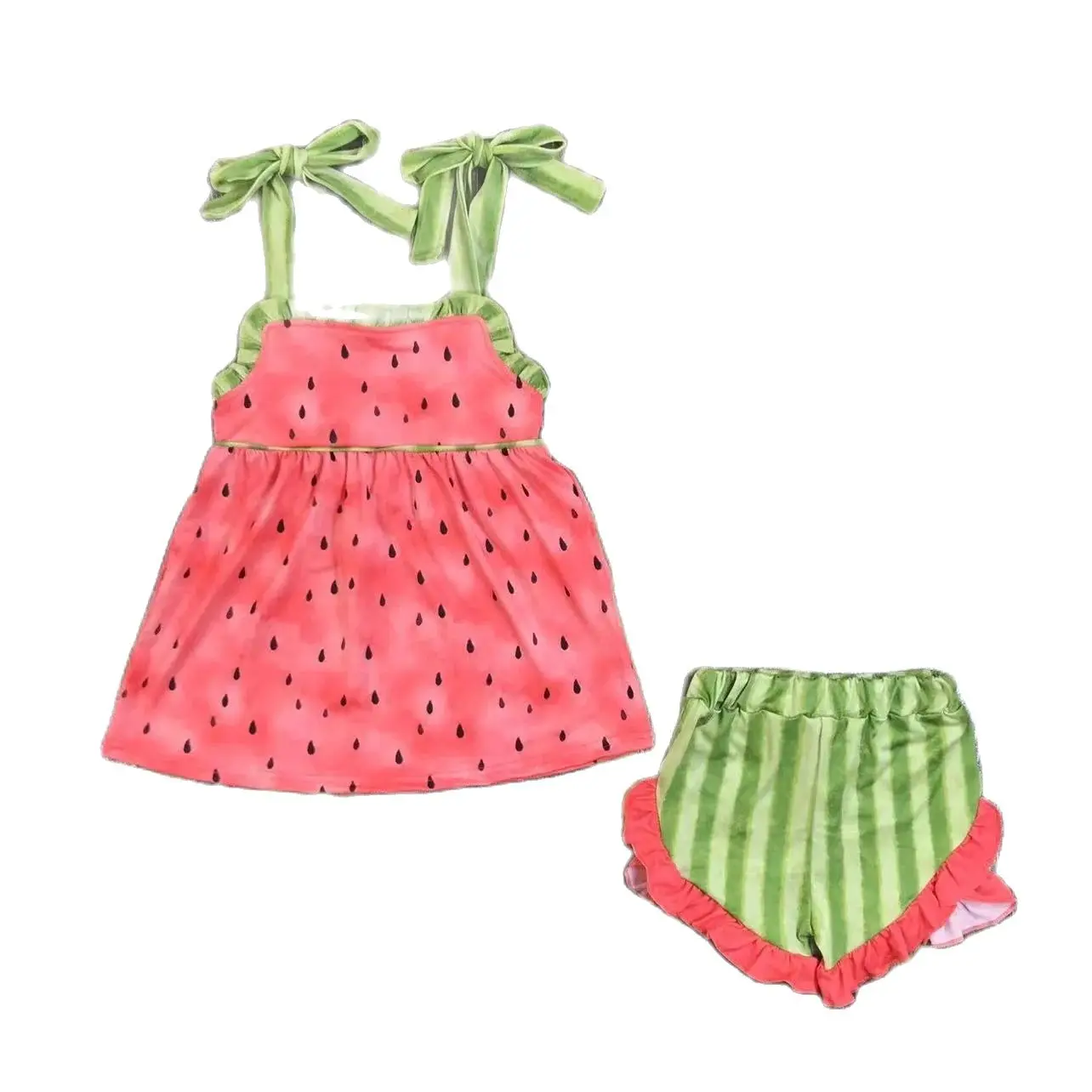 

Watermelon pattern suspender dress with shorts and underwear set suit sleeveless summer boutique women clothing children clothes