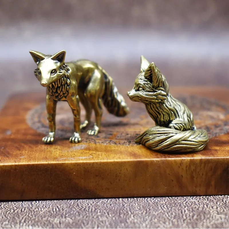 Brass , cute clever fox figurine a creative and unique small gift