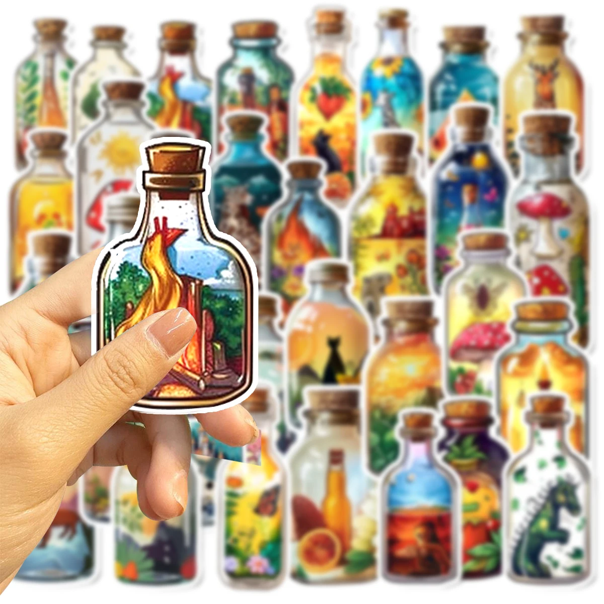 50pcs Cartoon Big World in a Bottle Graffiti Stickers Personalized Decorative Guitar Notebook Decals